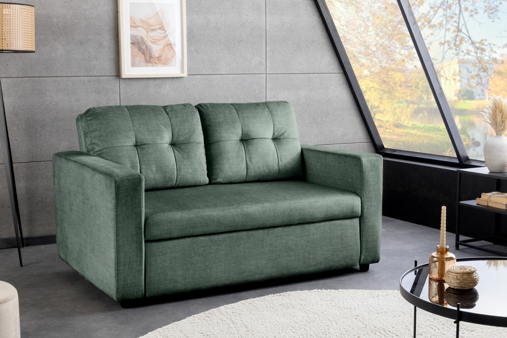 Sofa mit Schlaffunktion SMART moosgrün hochwertiger Vogue Seiden Samtstoff