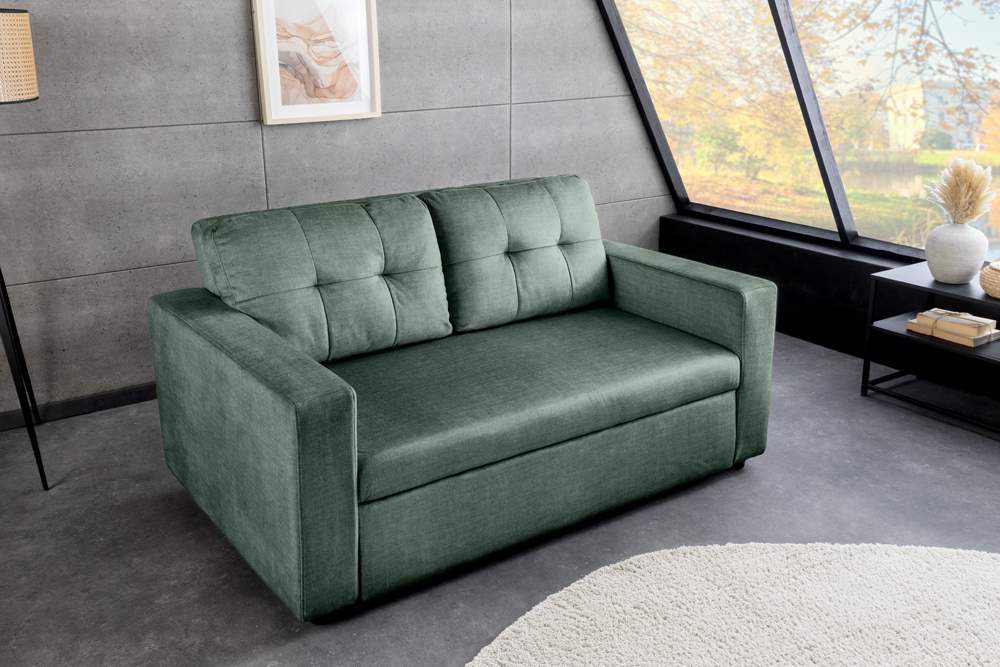 Sofa mit Schlaffunktion SMART moosgrün hochwertiger Vogue Seiden Samtstoff