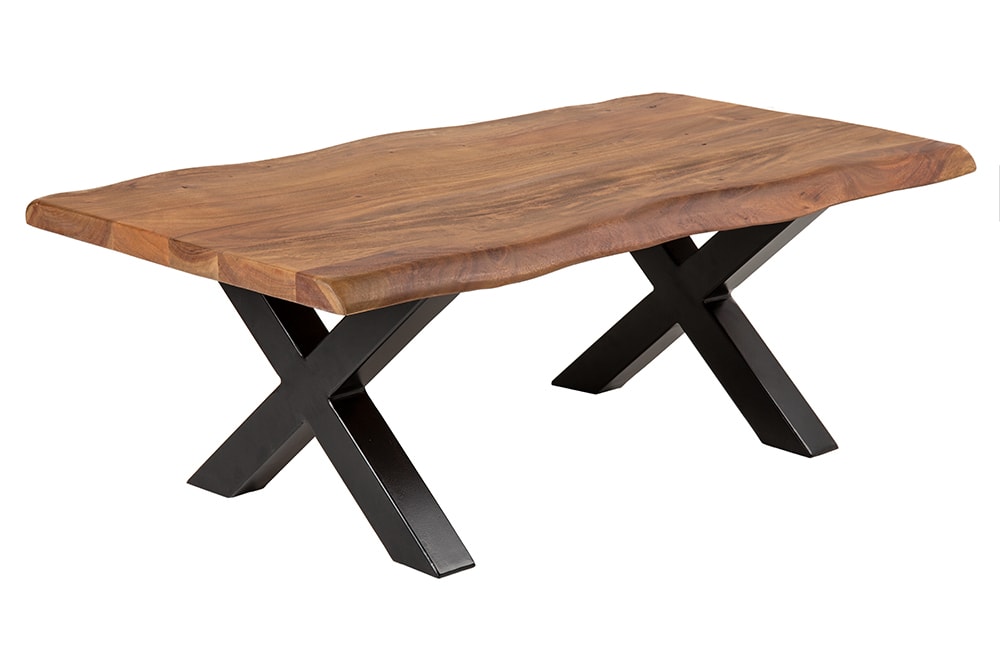 Massivholz Couchtisch MAMMUT 110cm Akazie Baumkante honey finish 3,5cm Tischplatte