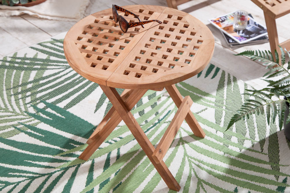Wetterfester Beistelltisch EMPIRE TEAK 50cm Massivholz rund klappbar Outdoor Gartentisch
