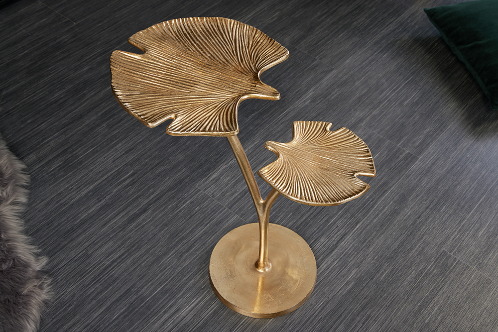 Dekorativer Beistelltisch GINKGO LEAFS 50cm gold handmade Metall