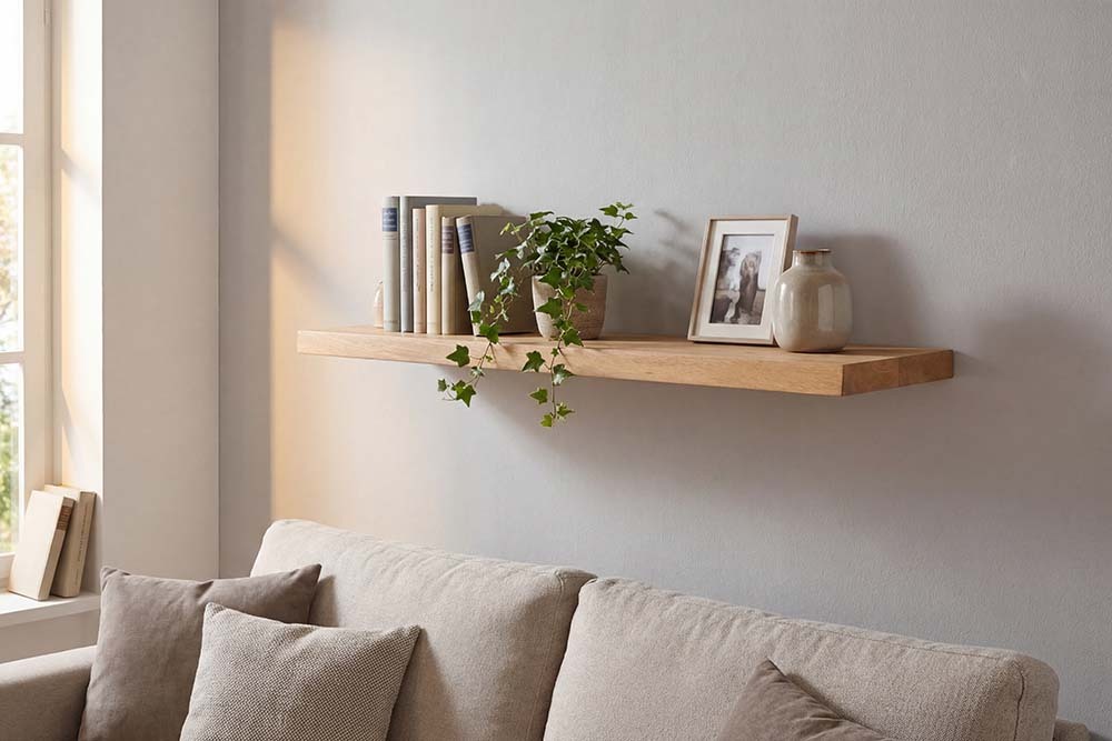 Massives Wandregal PURE 80cm Mango natur cream finish Mangoholz Steckregal