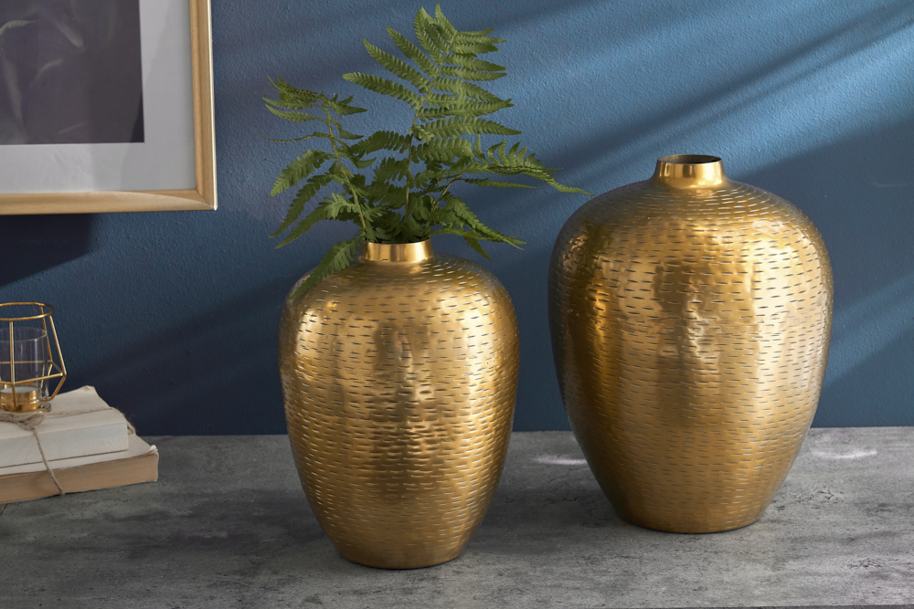 Elegantes Vasen 2er Set ORIENTAL 32cm gold im Rice Hammerschlag Design