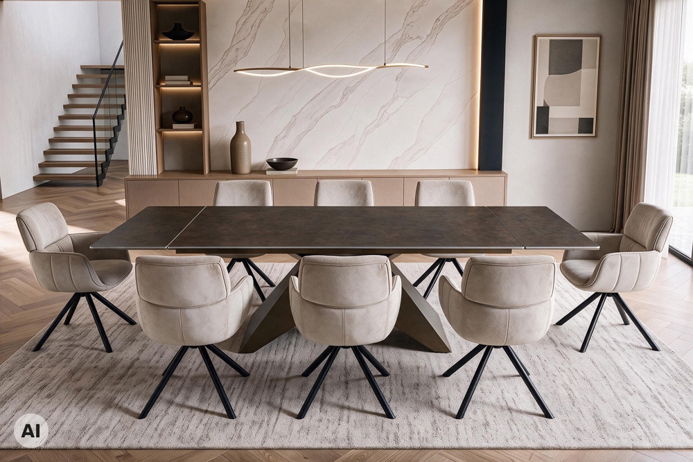 Design Esstisch DIAMOND 180-260cm rost Keramik Metallgestell bronze