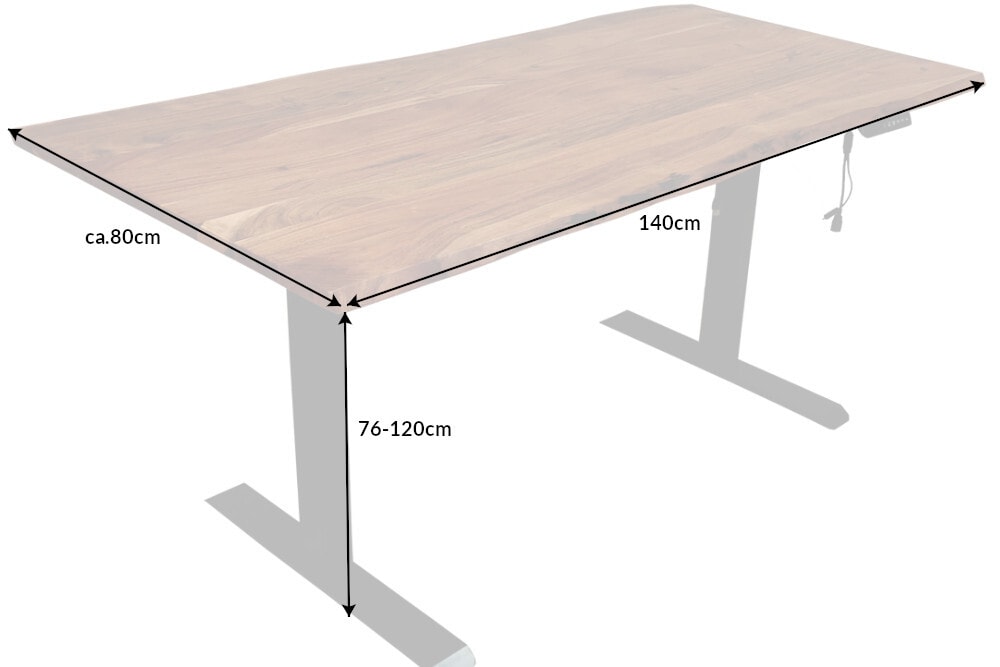Höhenverstellbarer Schreibtisch MAMMUT 140cm natur Akazie Massivholz Baumkante