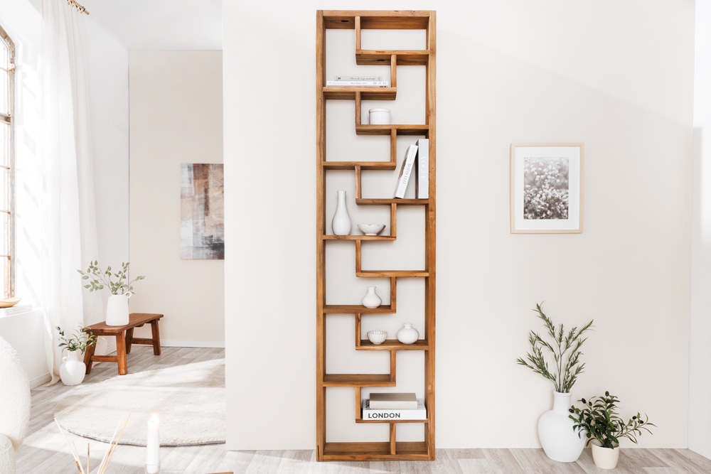 Massives Bücherregal JAVA 200cm natur recyceltes Teakholz Standregal Raumtrenner