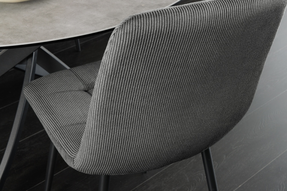 Moderner Design Stuhl TRES CHIC grau Cord schwarze Metallbeine Esszimmer