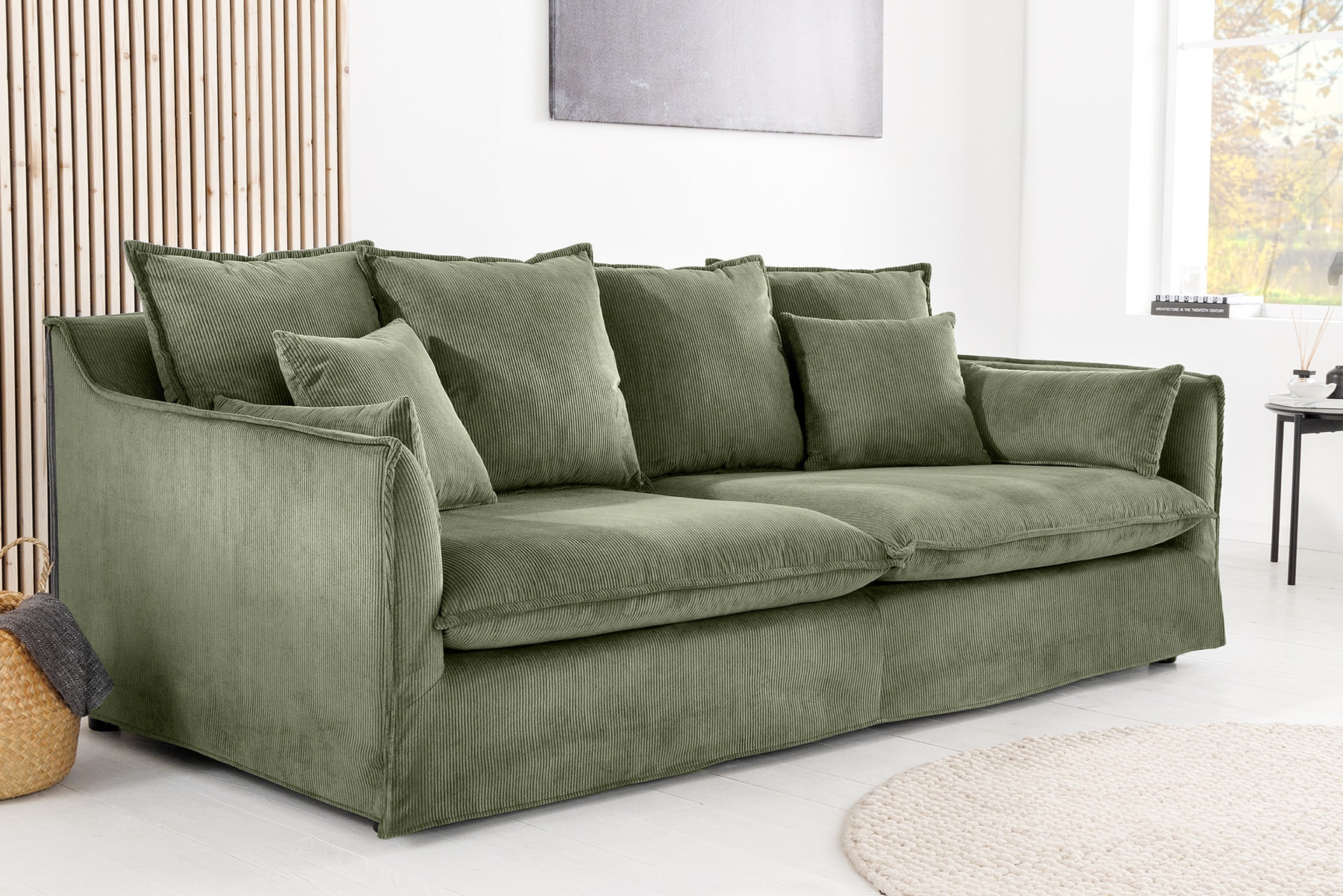 Großes 3-Sitzer Sofa HEAVEN 200cm grün Cord Federkern Hussensofa