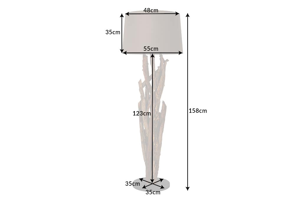Handgefertigte Stehlampe WILD NATURE 158cm grau Treibholz Stehleuchte Leinenschirm
