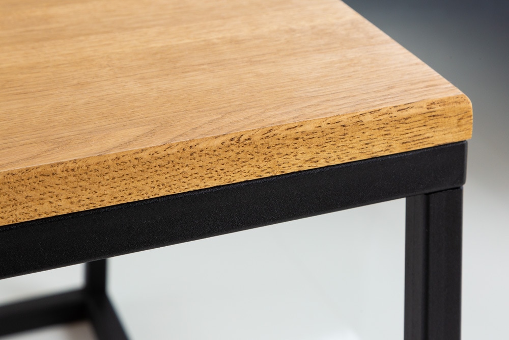 Industrial Couchtisch ARCHITECTURE 100cm Wildeiche geölt schwarzes Metallgestell Massivholz