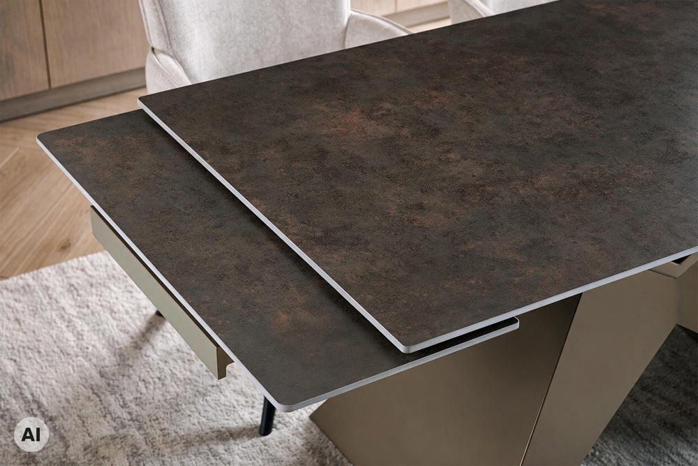 Design Esstisch DIAMOND 180-260cm rost Keramik Metallgestell bronze