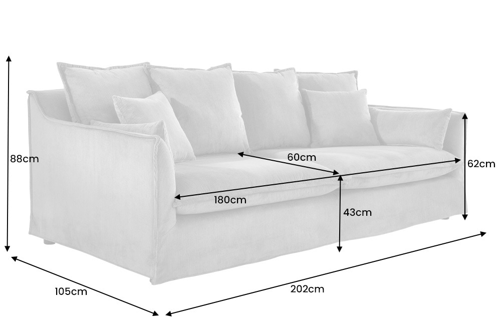 Großes 3-Sitzer Sofa HEAVEN 200cm senfgelb Samt Federkern waschbarer Bezug Hussensofa Couch