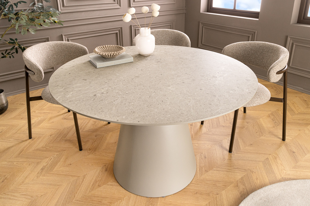 Runder Esstisch EN VOGUE 120cm matt grau Beton-Design mit Säulenfuß