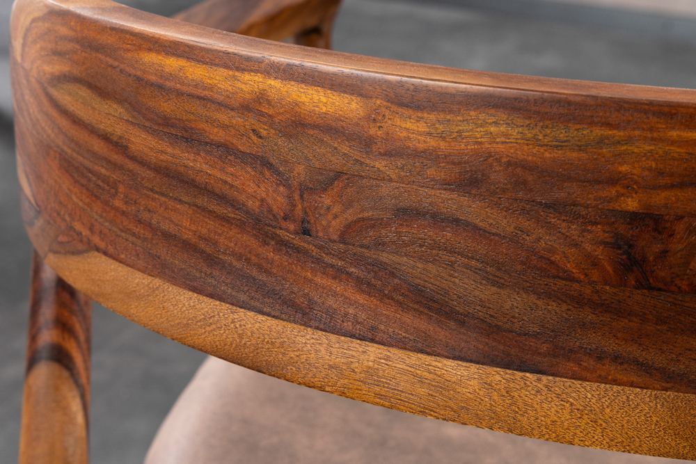 Design Stuhl KENNEDY braun massives Sheeshamholz mit Polstersitz Microfaser