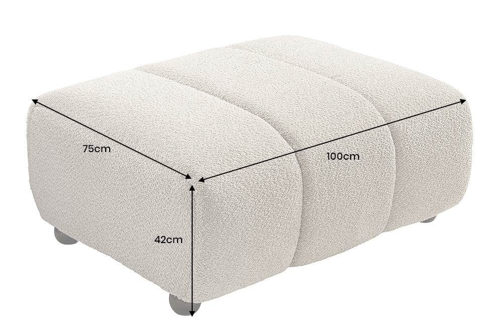 Moderner Hocker ADLON 100cm champagner greige Bouclé Federkern Fußhocker Sitzhocker