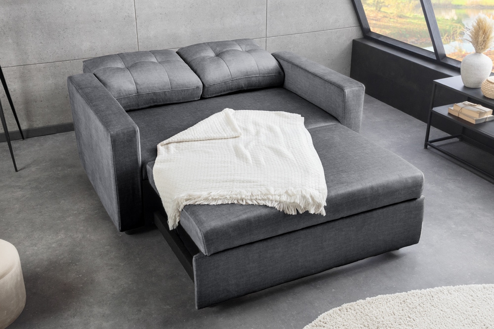 Sofa mit Schlaffunktion SMART 140cm grau hochwertiger Vogue Seiden Samtstoff