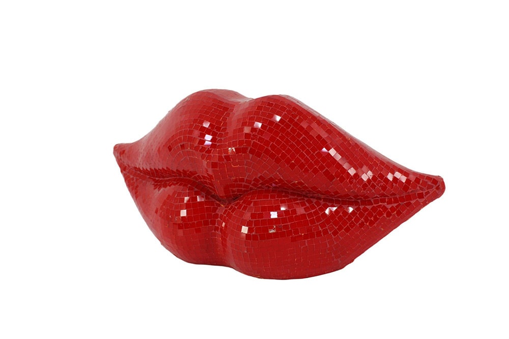 Glamouröse Deko-Figur DISCO LIP 35cm rot Glas-Mosaik-Design handmade