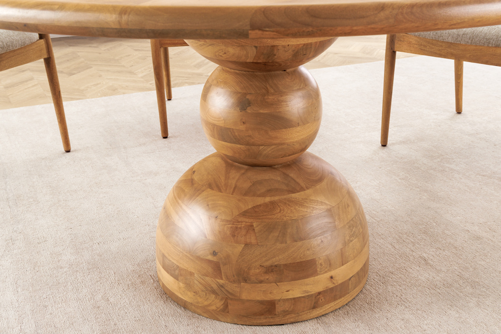 Massiver Esstisch MAESTRO 130cm creme Mangoholz rund mit Säulenfuß