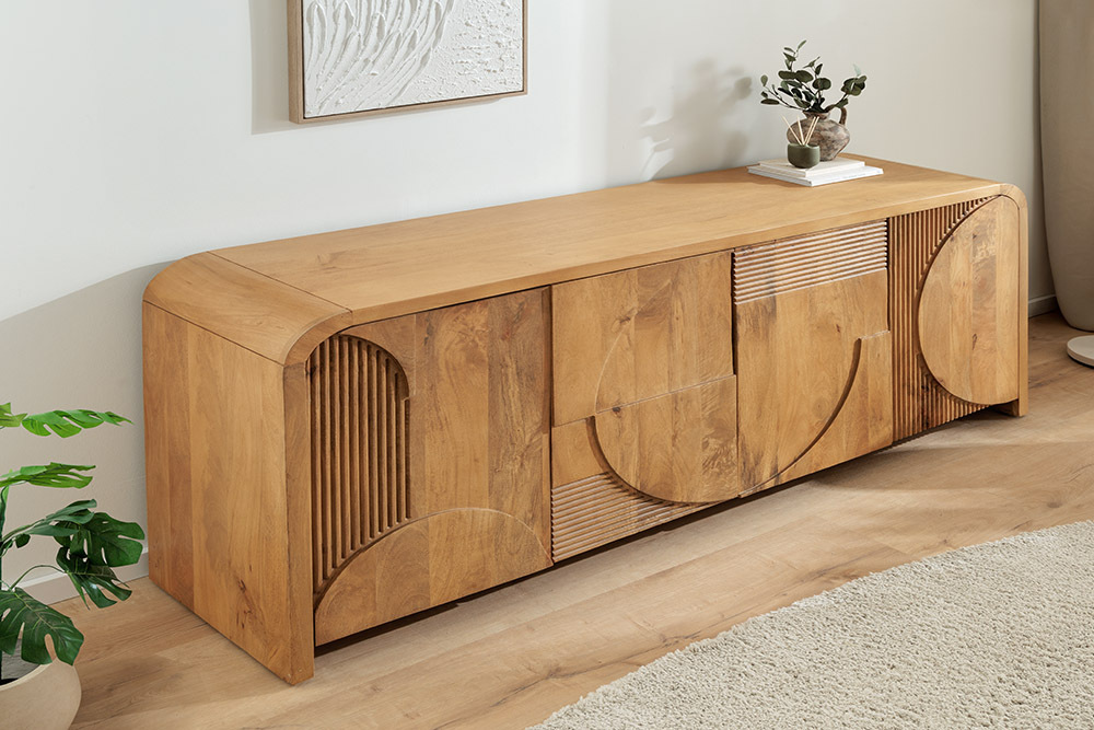 Massives Sideboard ART DECO 170cm cream finish beige Mangoholz abgerundet