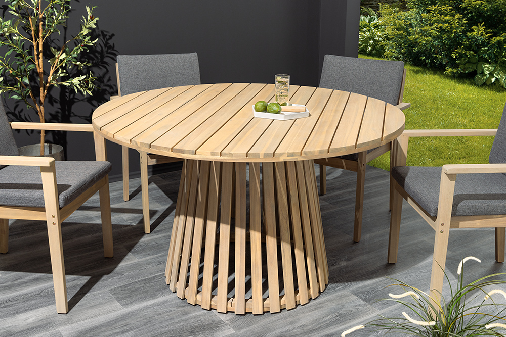 Runder Gartentisch KOPENHAGEN 120cm natur Akazie Massivholz In- und Outdoor wetterfest