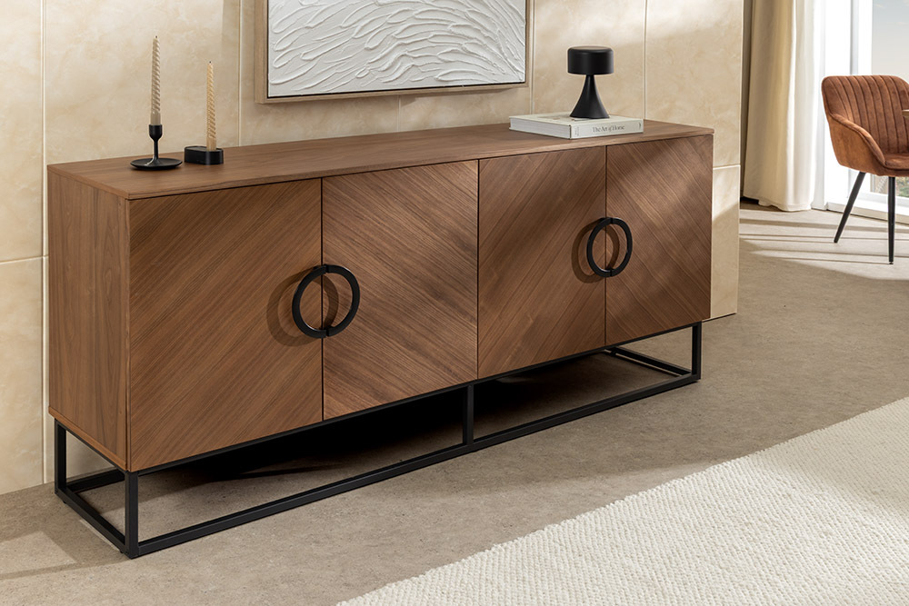 Industrial Sideboard GRANDEZZA 180cm natur Walnuss schwarz Metall viel Stauraum » Jetzt kaufen