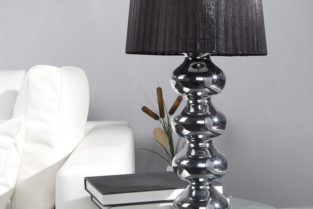 Elegante Design Tischlampe MIA 60cm silber Tischleuchte Stoffschirm