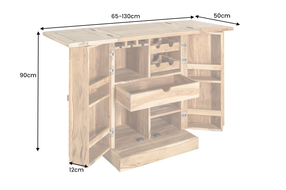 Handgearbeiteter Barschrank MOSAICO 130cm Akazie Massivholz 3D Effekt