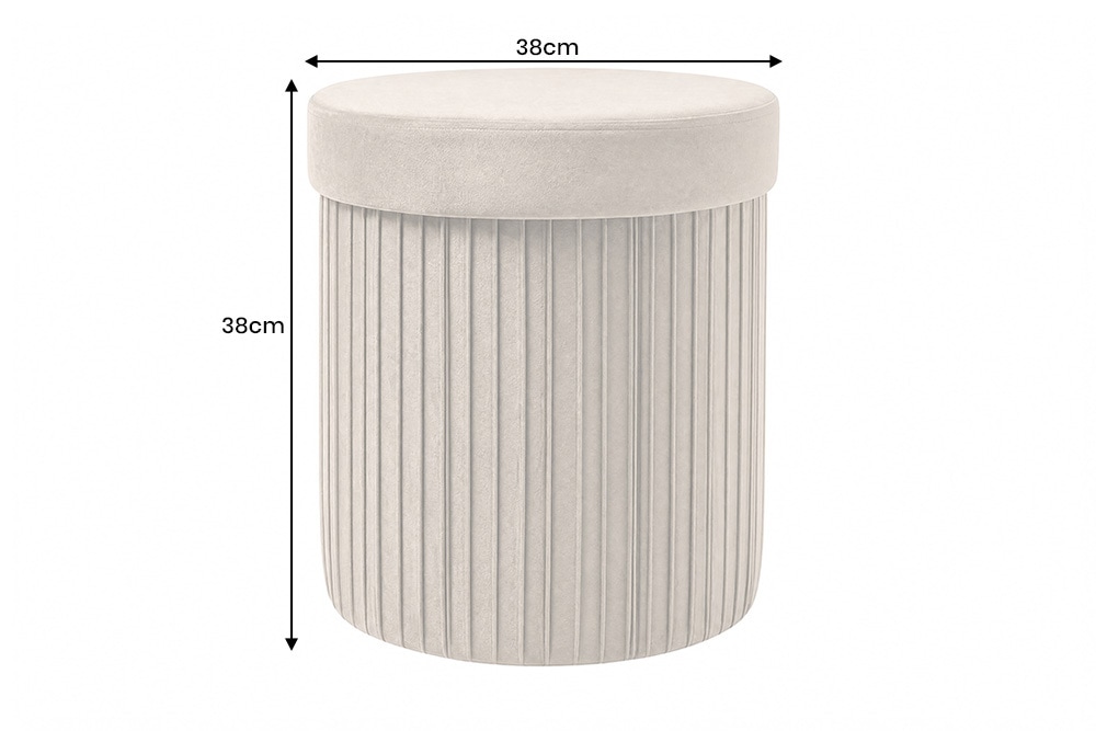 Runder Hocker ÉLAN 40cm champagner greige Samt faltbar mit Stauraum