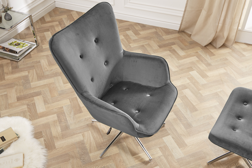 Design Sessel MR. LOUNGER grau chrom Samt höhenverstellbar drehbar Retro Design Sessel MR. LOUNGER grau chrom Samt höhenverstellbar drehbar Retro