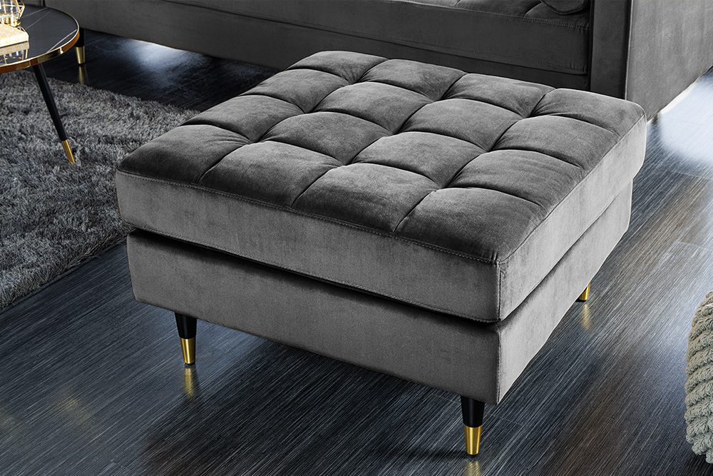 Design Hocker COZY VELVET 80cm grau Samt goldene Füße