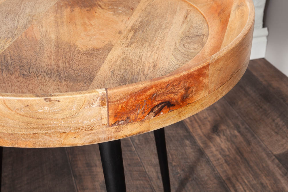 Massiver Beistelltisch PURE NATURE 45cm natur Mangoholz rund mit schwarzen Metallbeinen