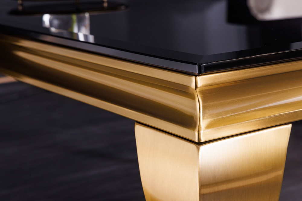 Eleganter Couchtisch MODERN BAROCK 100cm schwarz Opalglas goldene Beine