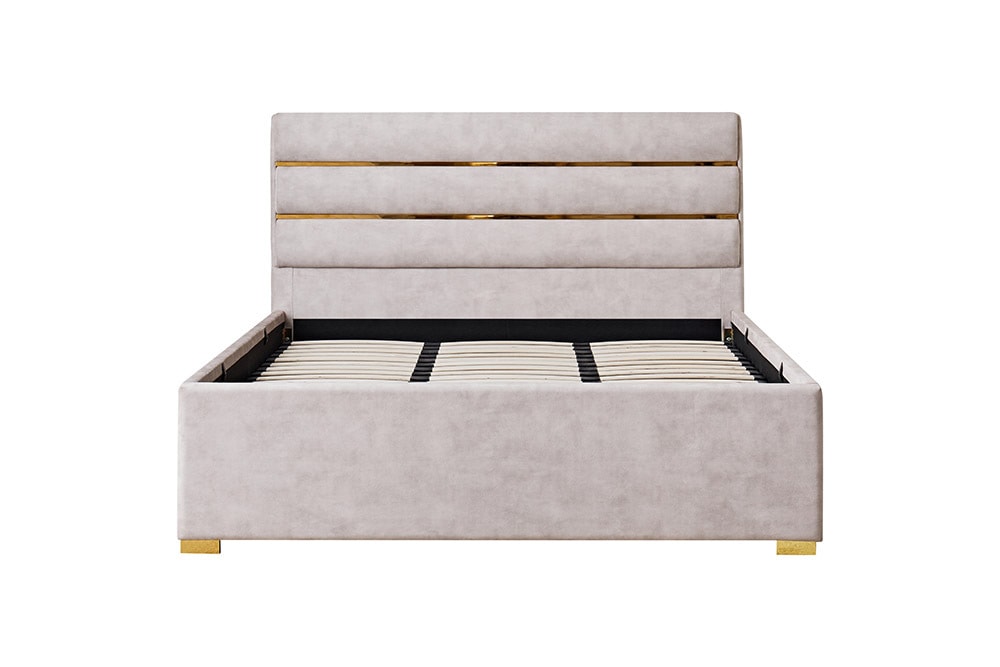 Modernes Boxbett METROPOLITAN 180x200cm beige Samt mit Lattenrost und Stauraum