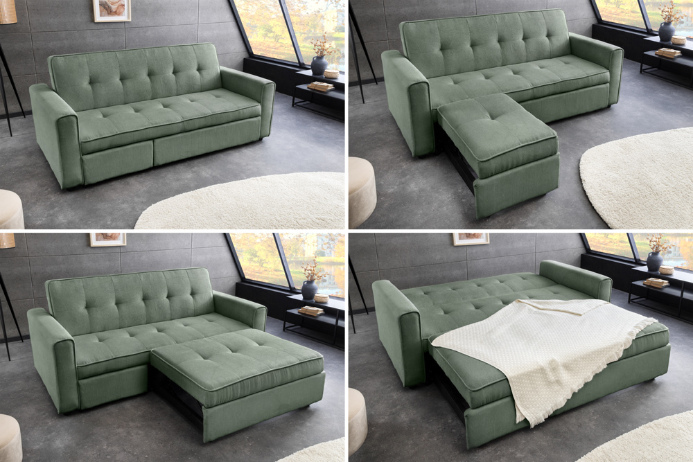 Ausziehbares Schlafsofa SMART 180cm grün Cord 2-Sitzer Couch mit Nosagfederung