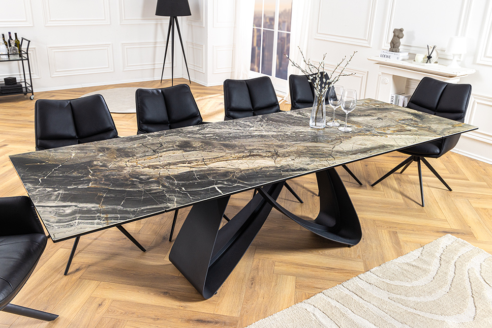 Ausziehbarer Esstisch INFINITY 180-260cm taupe Keramik Marmor schwarz Metall » Jetzt kaufen
