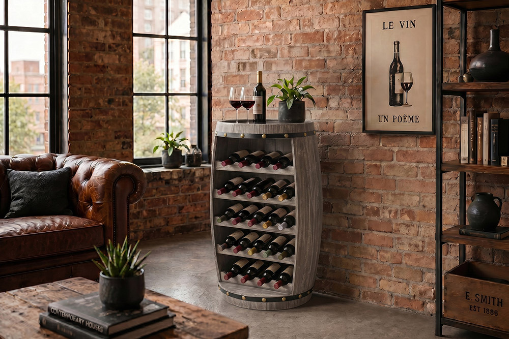 Authentisches Weinregal BODEGA 80cm natur Pinie Weinfass Shabby Chic