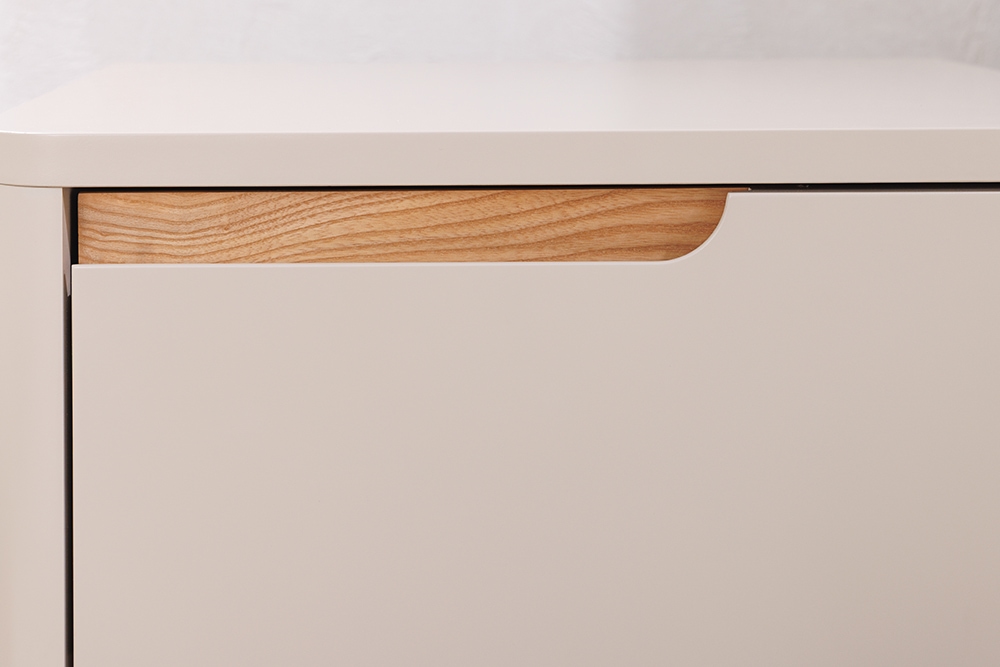 Design Nachtschrank LIV 55cm cashmere weiß mit Schublade und offenem Fach