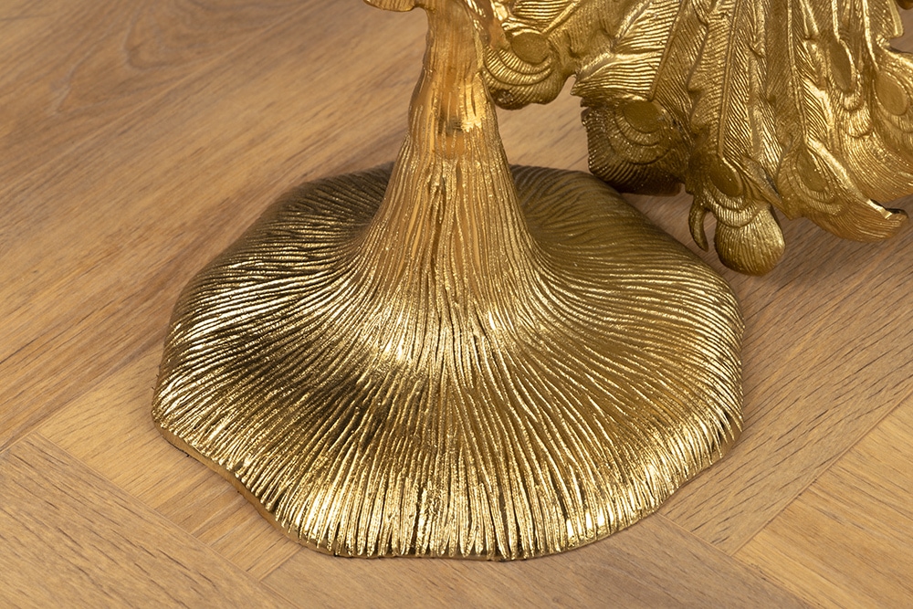 Runder Beistelltisch WILDLIFE PEACOCK 75cm gold antik weiß Metall Marmor Pfauen-Skulptur