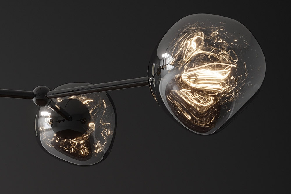 Design Hängelampe LIQUID DIAMOND 100cm smoke schwarz Glas fünf Schirme Kugelleuchte