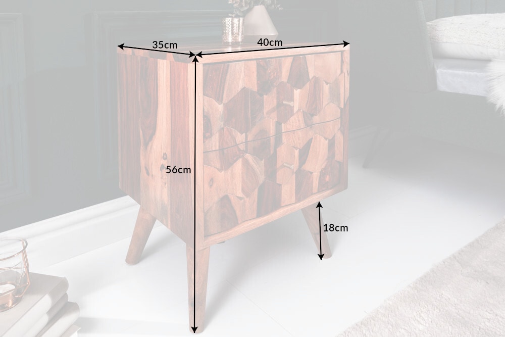 Massivholz Beistelltisch MYSTIC LIVING 60cm braun Sheesham stone finish Nachttisch