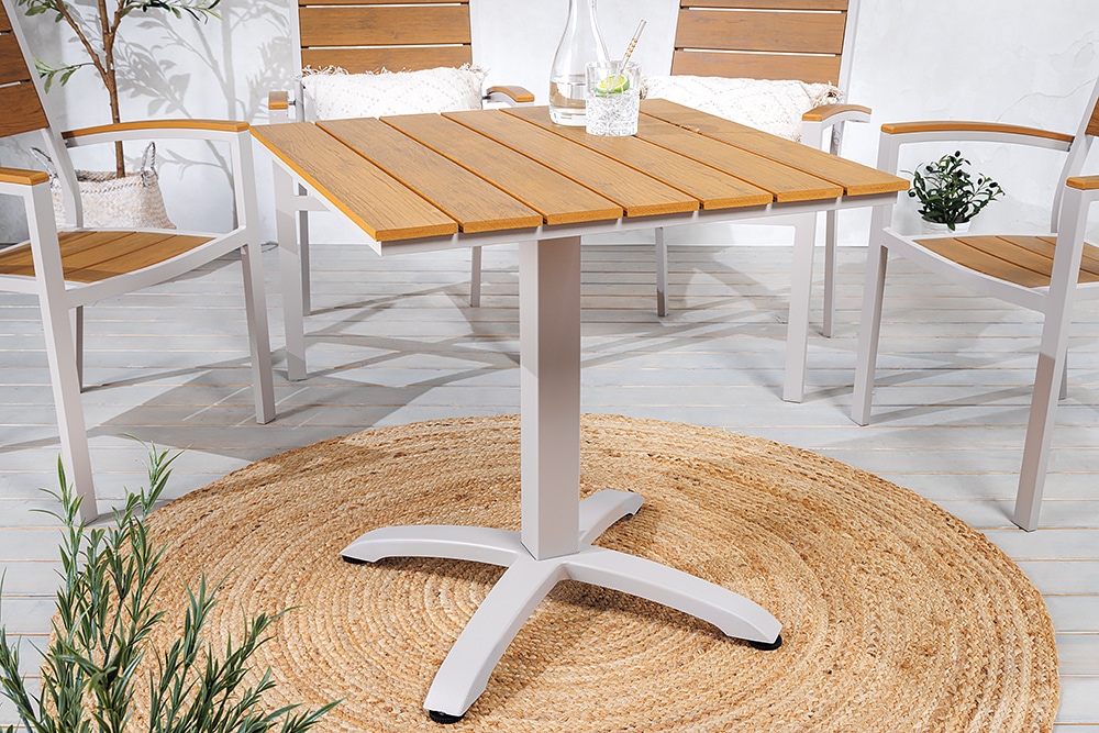 Moderner Bistrotisch DESIGNO 70cm natur greige Aluminium wetterfest Gartentisch