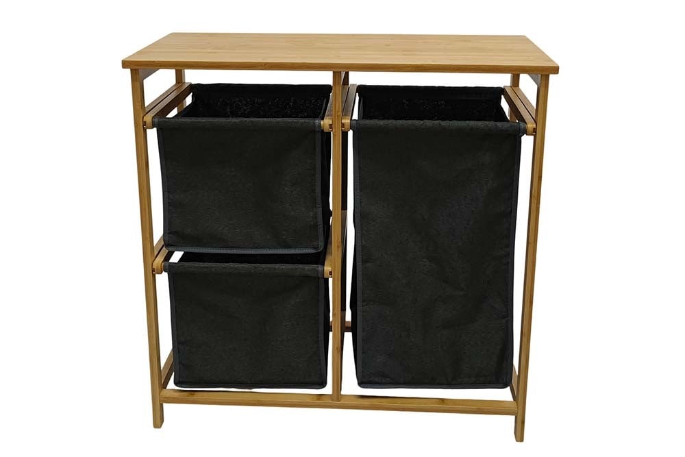 Massivholz Wäschekorb LAGOON SPA 70cm natur grau Bambus drei Wäschebeutel waschbar