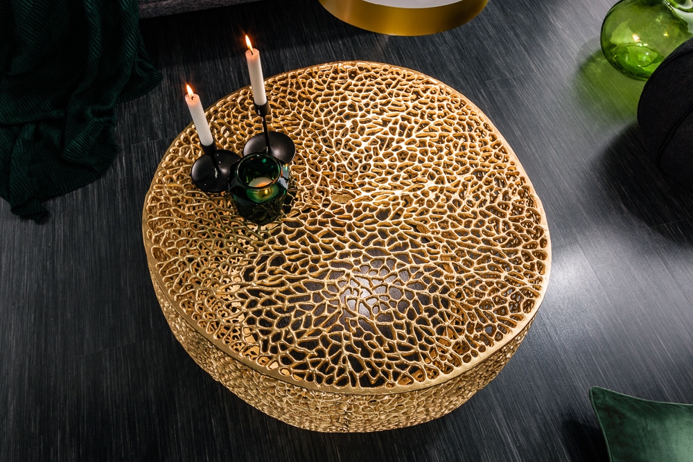 Filigraner Design Couchtisch ABSTRACT LEAF 80cm gold Handarbeit
