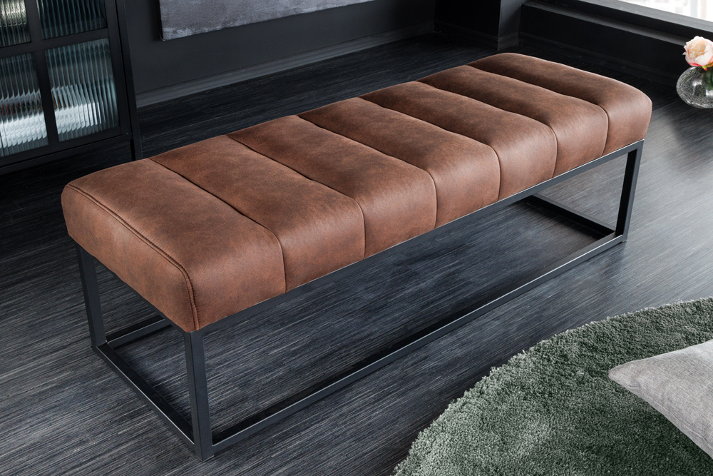 Design Sitzbank PETIT BEAUTÉ 110cm antik braun Microfaser schwarzes Metallgestell