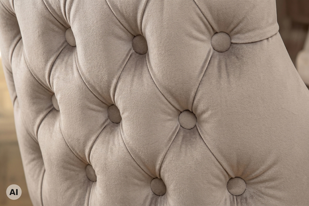 Chesterfield Stuhl CASTLE DELUXE cappuccino Samt mit Löwenkopf Nieten