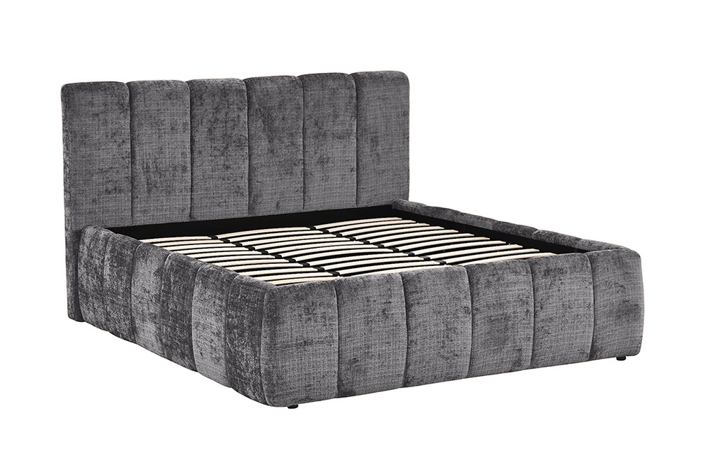 Design Boxbett ADLON 180x200cm grau Chenille mit Stauraum und Lattenrost