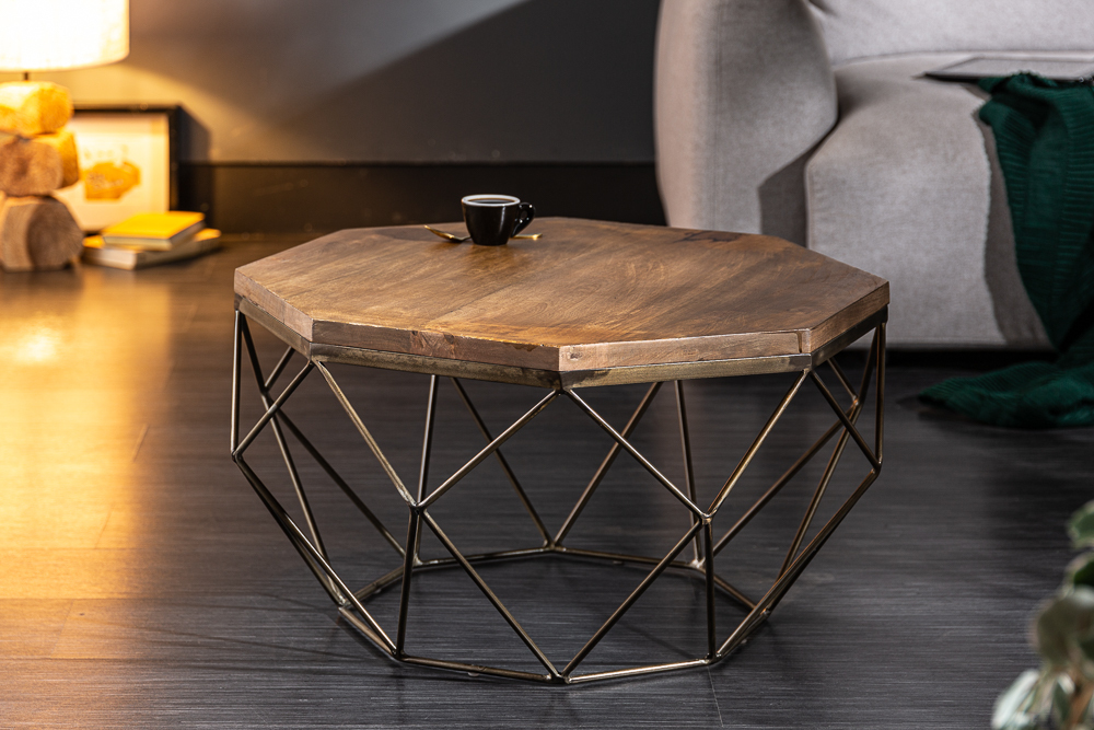 Design Couchtisch DIAMOND 70cm natur Mangoholz massiv messing Eisengestell