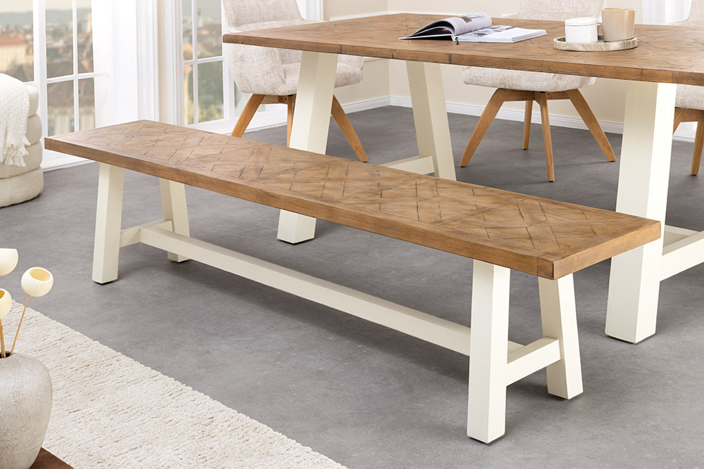 Massive Sitzbank HAMPTONS 160cm hellbraun creme Pinienholz