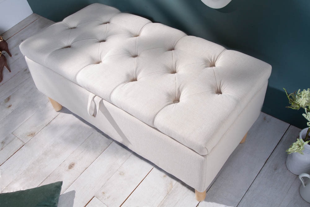 Chesterfield Truhenbank CASTLE 100cm Sitzbank beige Landhausstil mit Stauraum