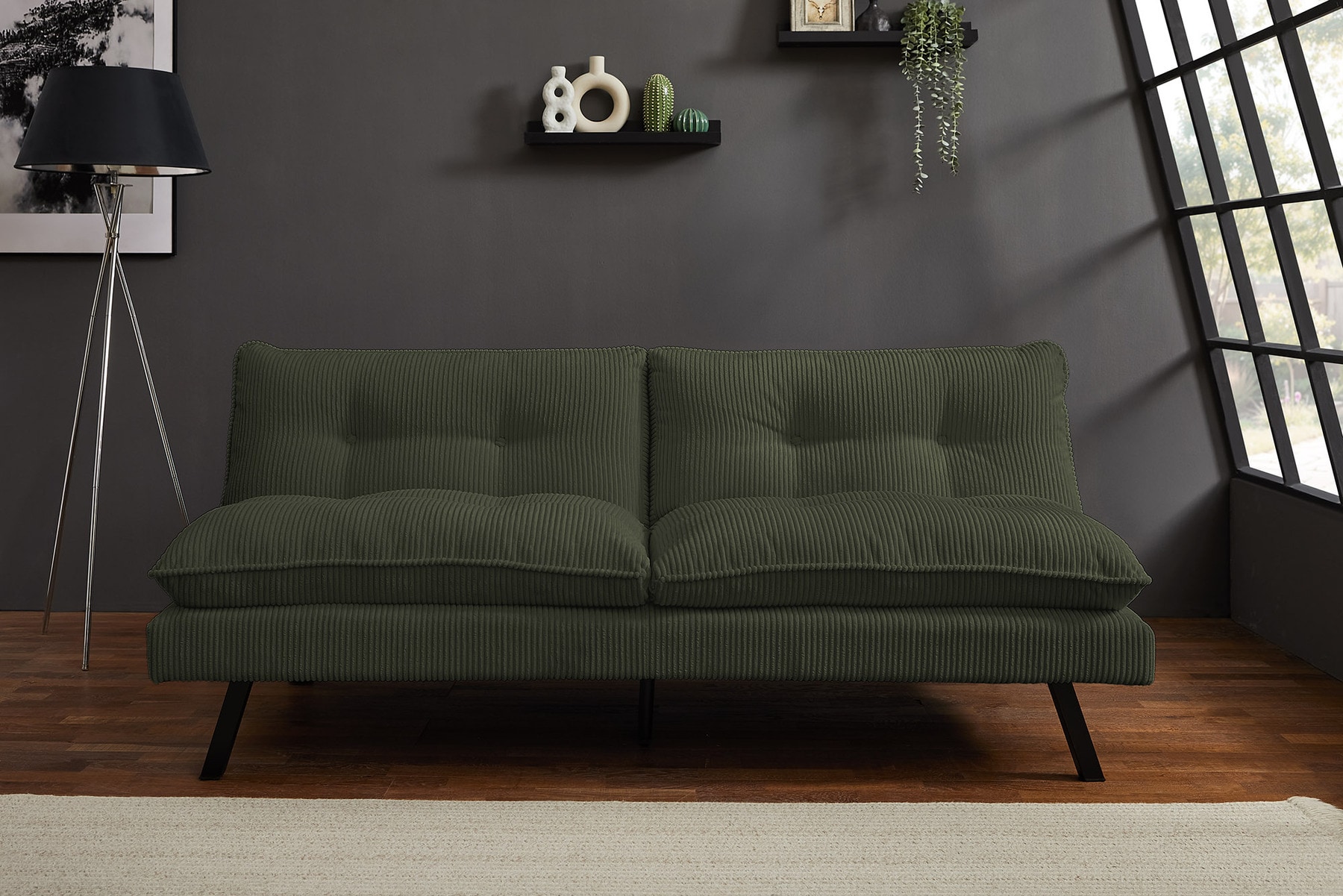 Modernes Schlafsofa COCOONING 190cm grün Cord 3-Sitzer Couch